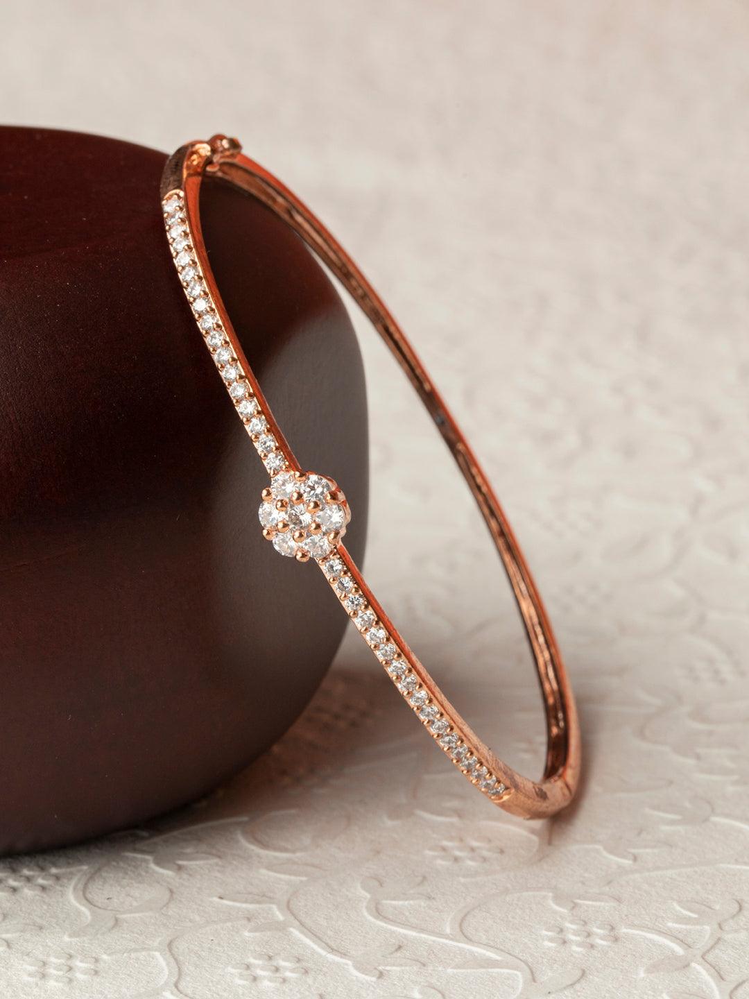 Women's American Diamond Rose Gold Plated Little Flower Bracelet - Priyaasi - Indiakreations