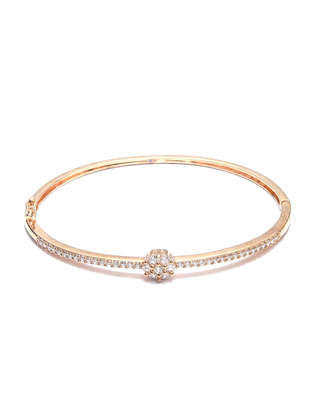 Women's American Diamond Rose Gold Plated Little Flower Bracelet - Priyaasi - Indiakreations