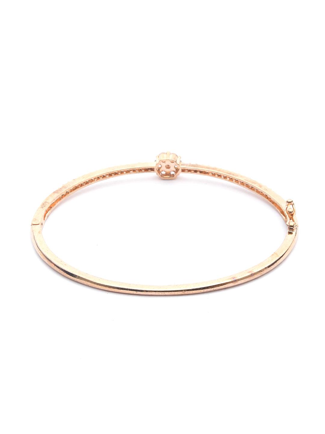 Women's American Diamond Rose Gold Plated Little Flower Bracelet - Priyaasi - Indiakreations