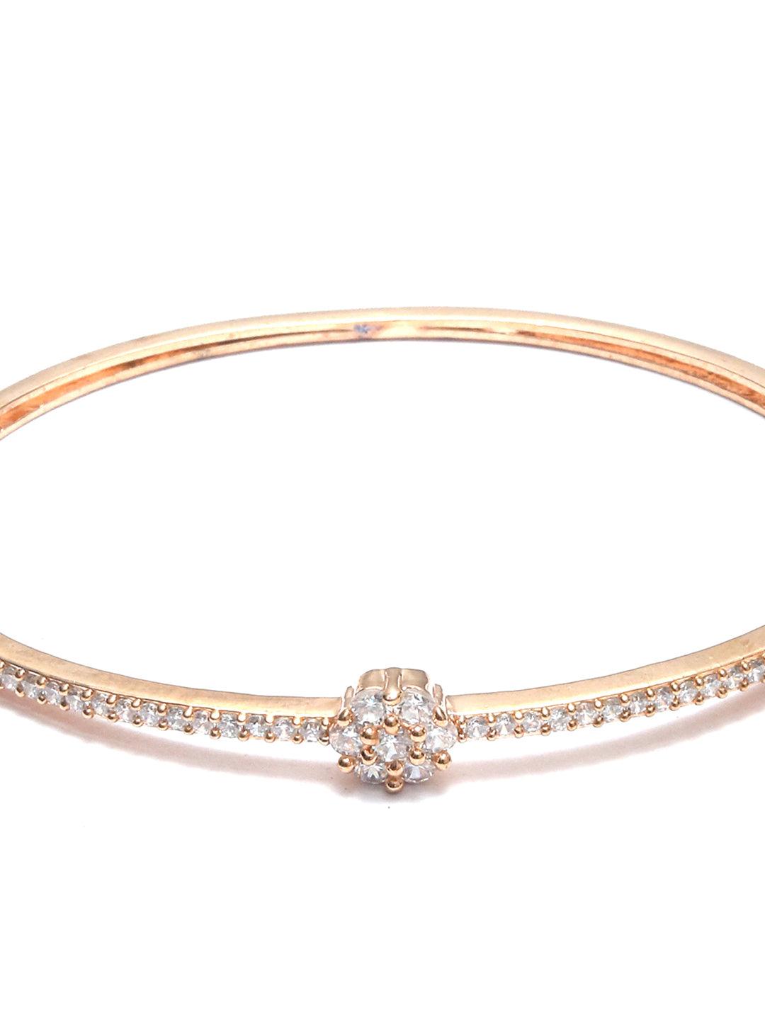 Women's American Diamond Rose Gold Plated Little Flower Bracelet - Priyaasi - Indiakreations