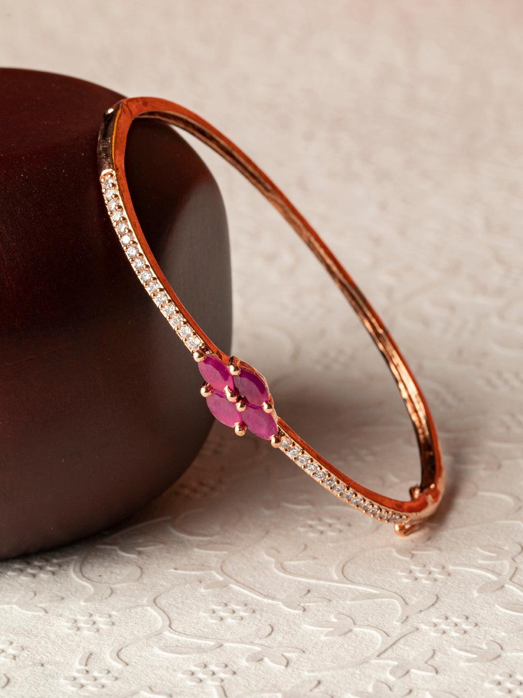 Women's Pink American Diamond Rose Gold Floral Bracelet - Priyaasi - Indiakreations