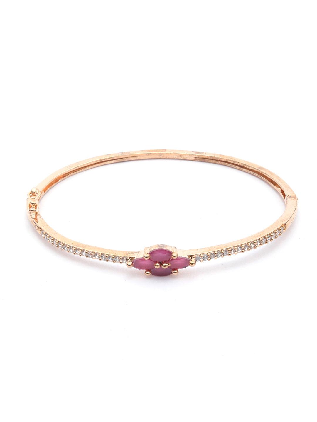 Women's Pink American Diamond Rose Gold Floral Bracelet - Priyaasi - Indiakreations