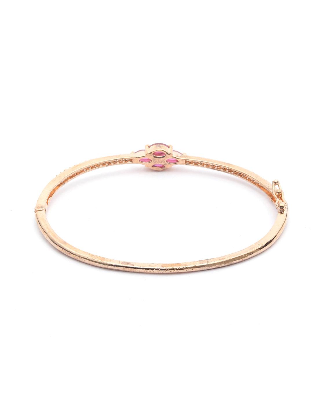 Women's Pink American Diamond Rose Gold Floral Bracelet - Priyaasi - Indiakreations