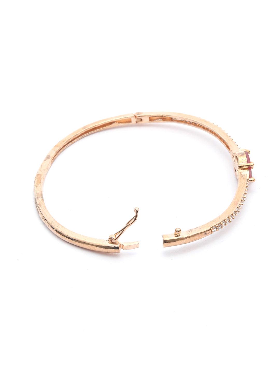 Women's Pink American Diamond Rose Gold Floral Bracelet - Priyaasi - Indiakreations