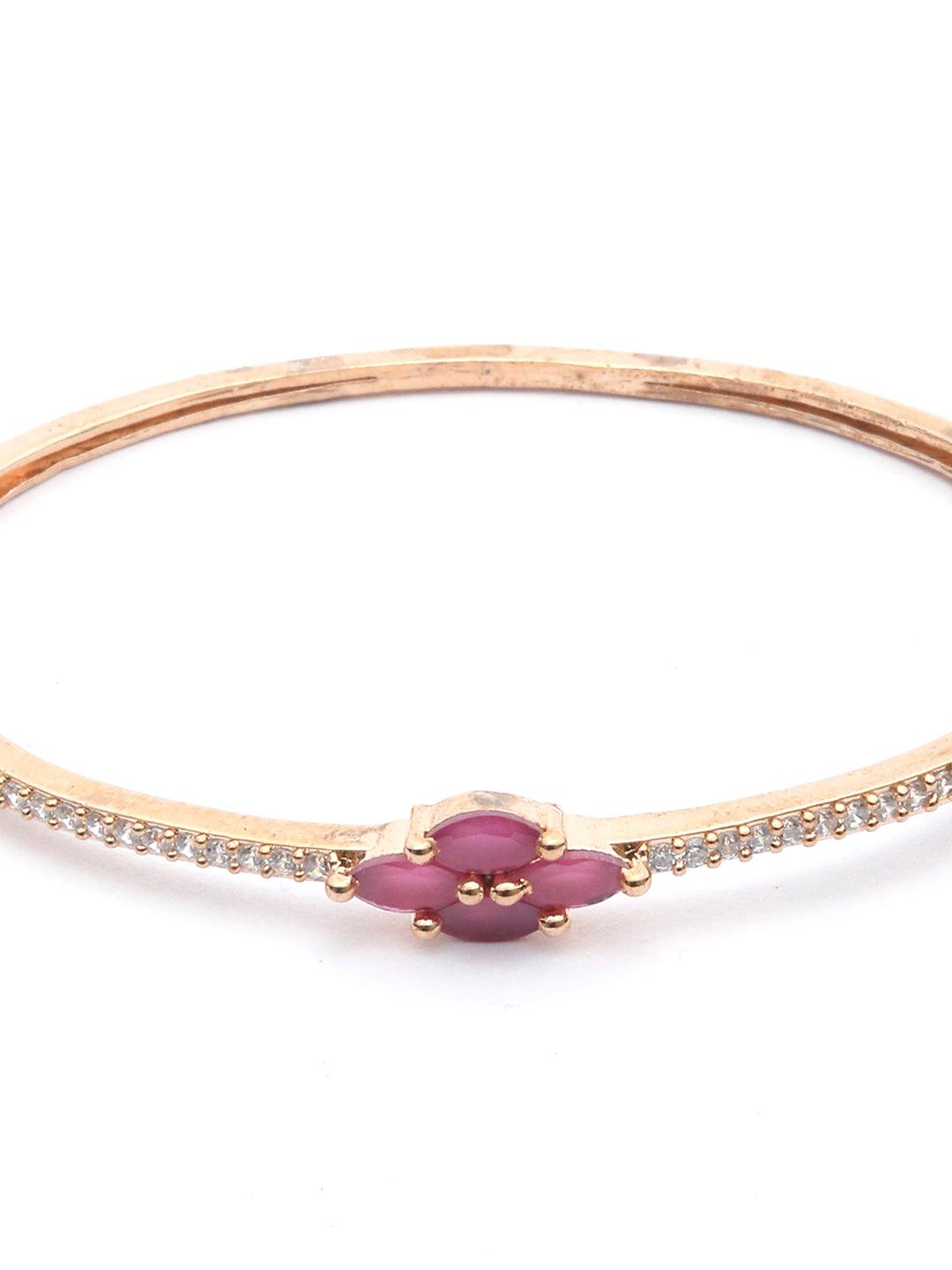 Women's Pink American Diamond Rose Gold Floral Bracelet - Priyaasi - Indiakreations