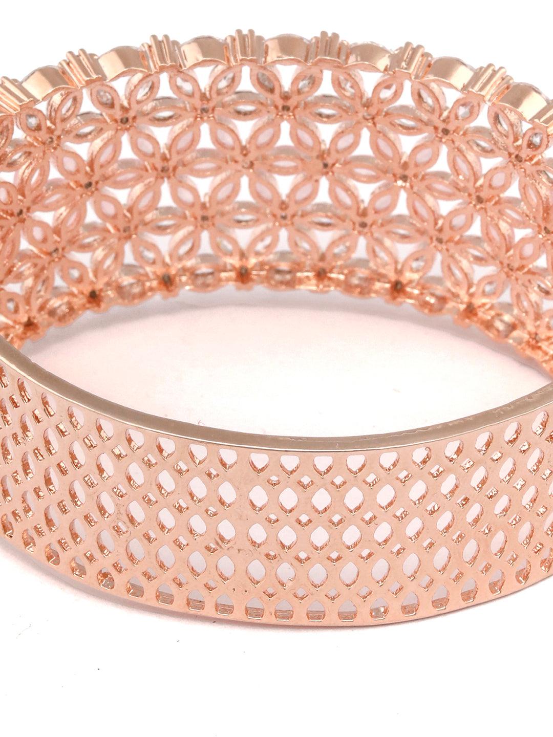 Women's Pink American Diamond Rose Gold Floral Bracelet- Priyaasi - Indiakreations