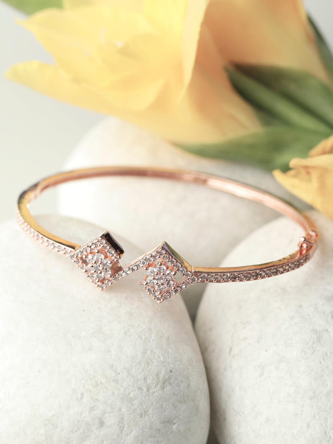 Women's American Diamond Rose Gold Dual Flower Bracelet- Priyaasi - Indiakreations