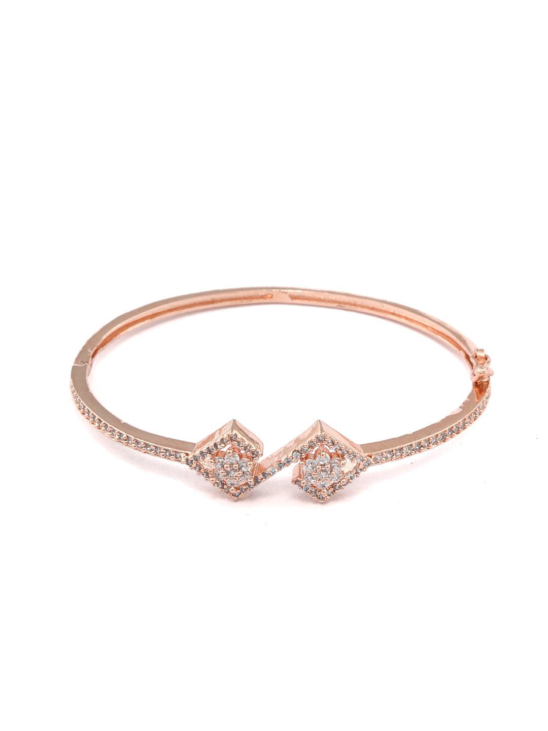 Women's American Diamond Rose Gold Dual Flower Bracelet- Priyaasi - Indiakreations