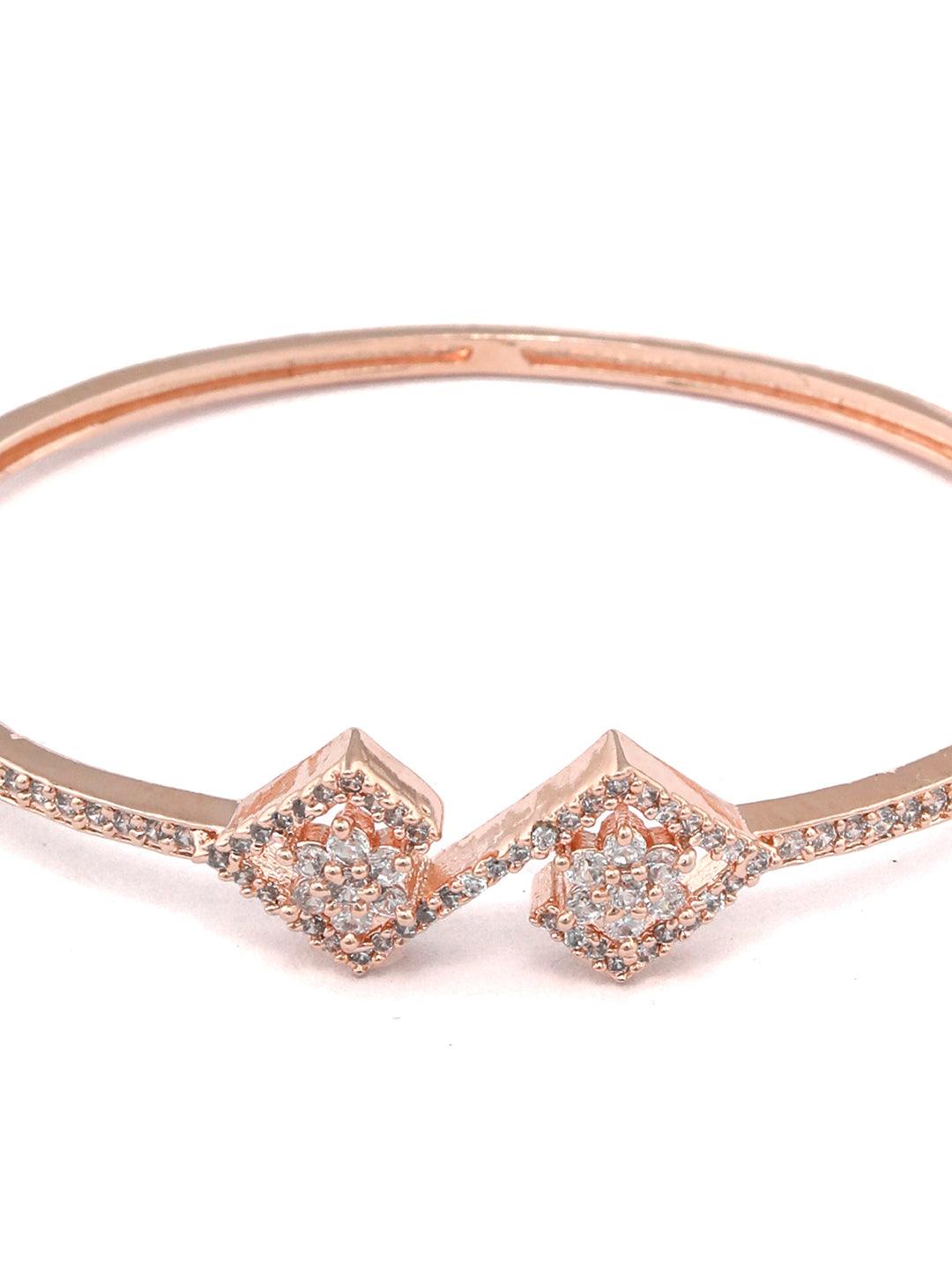 Women's American Diamond Rose Gold Dual Flower Bracelet- Priyaasi - Indiakreations