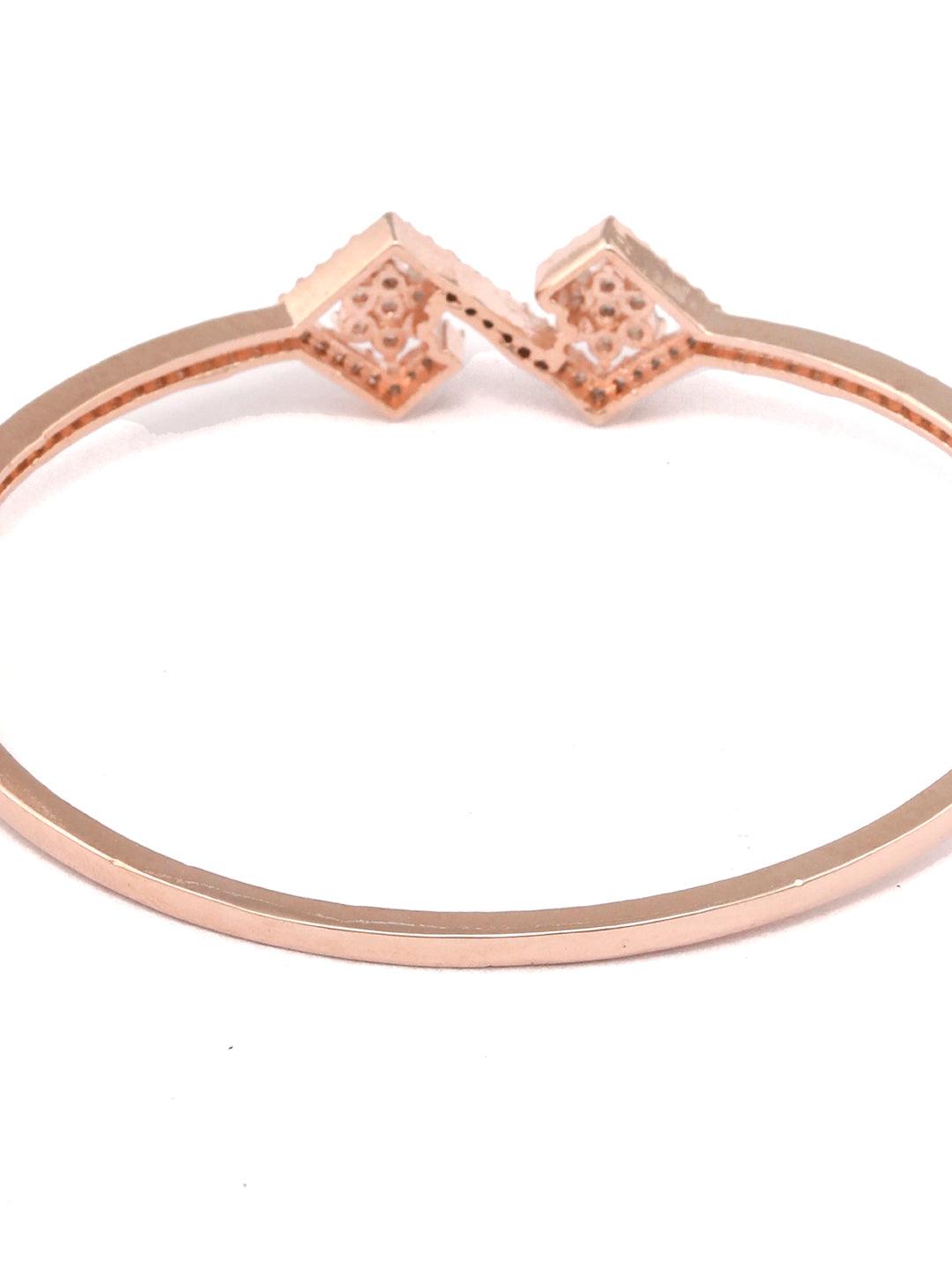 Women's American Diamond Rose Gold Dual Flower Bracelet- Priyaasi - Indiakreations