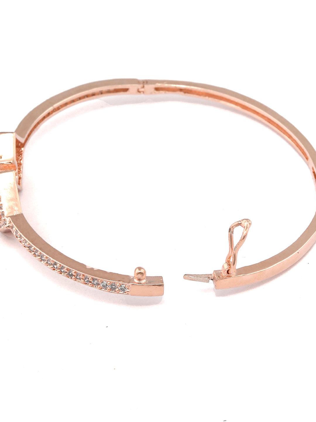 Women's American Diamond Rose Gold Dual Flower Bracelet- Priyaasi - Indiakreations