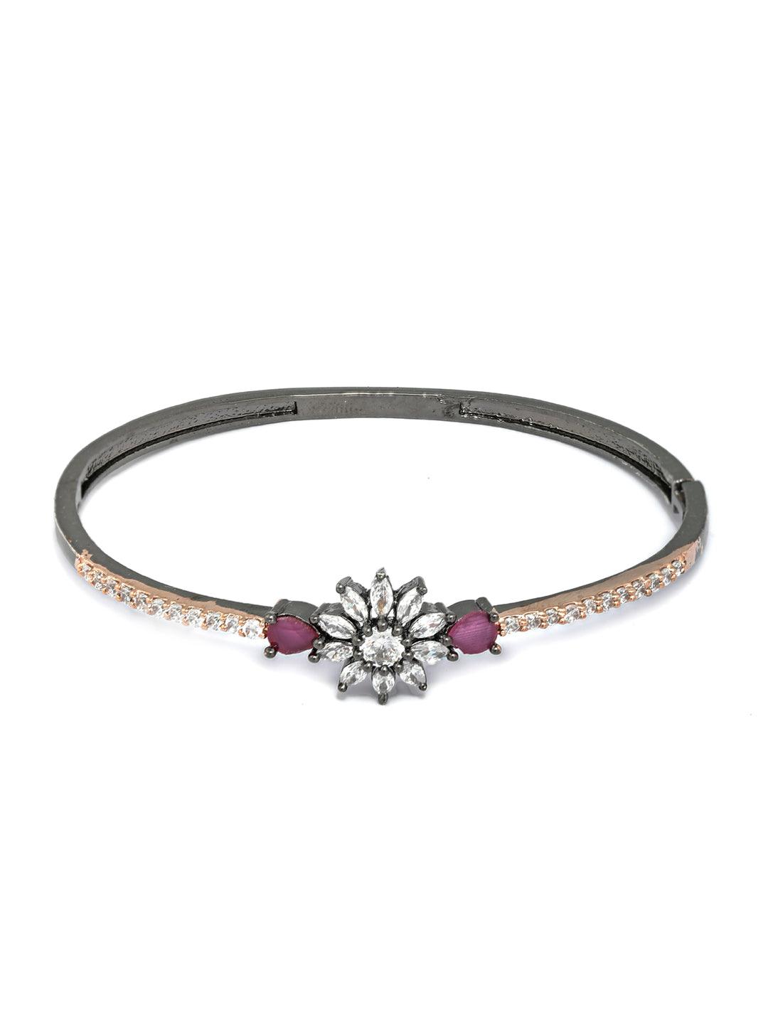 Women's Dual Toned Floral American Diamond Bracelet - Priyaasi - Indiakreations