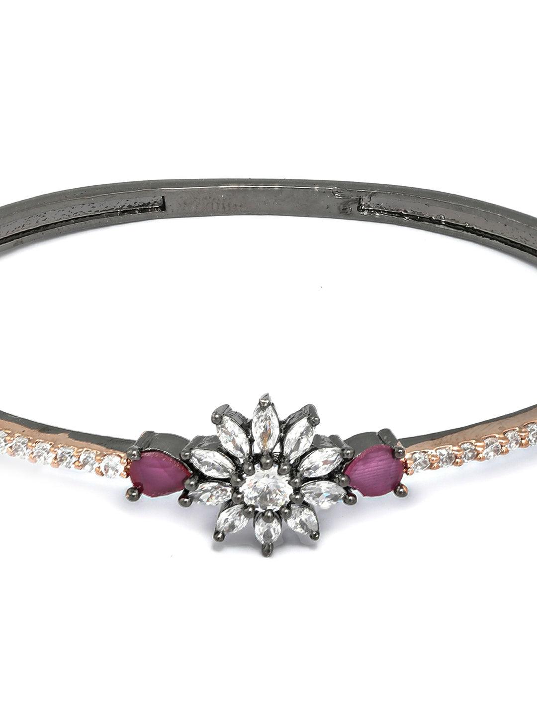 Women's Dual Toned Floral American Diamond Bracelet - Priyaasi - Indiakreations