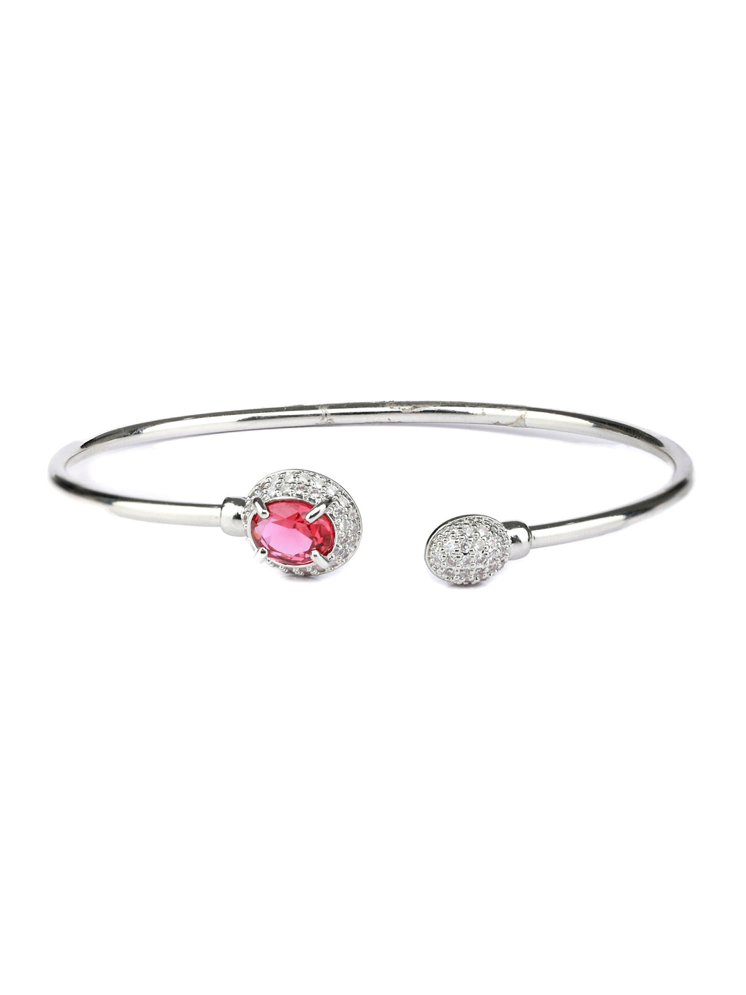 Women's Elegant Pink Stone Silver Plated Bracelet - Priyaasi - Indiakreations