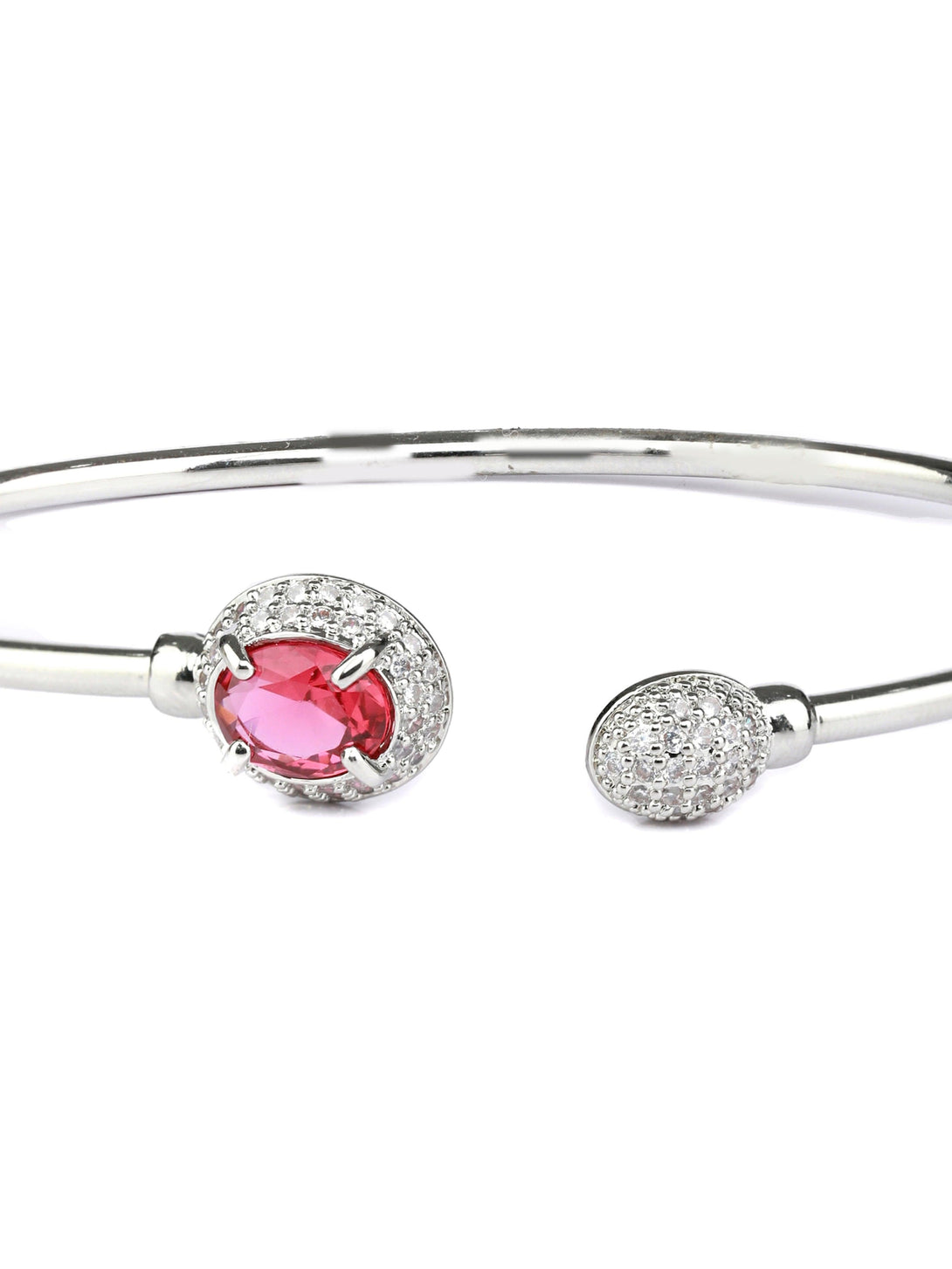 Women's Elegant Pink Stone Silver Plated Bracelet - Priyaasi - Indiakreations