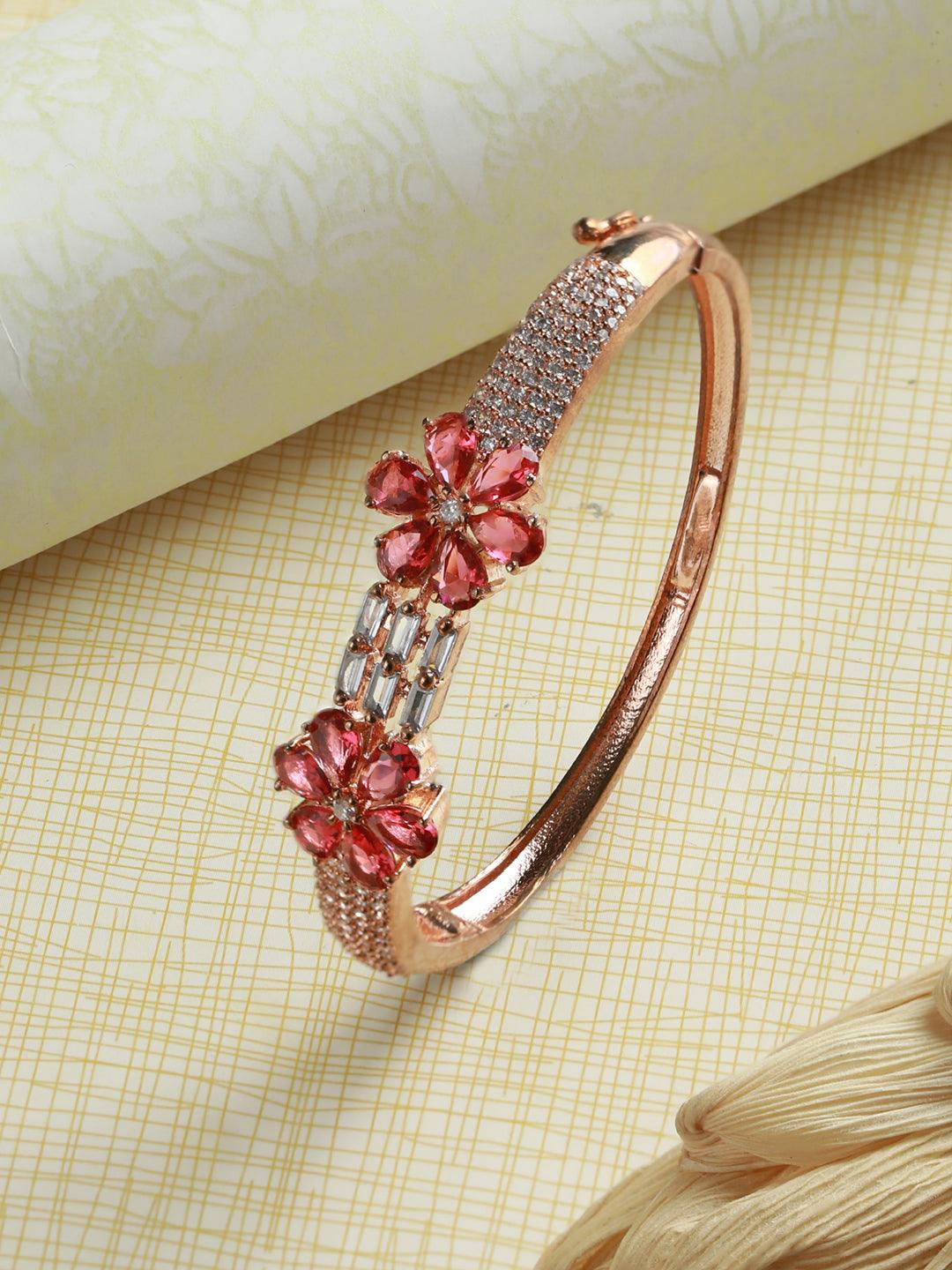 Women's Pink American Diamond Rose Gold Bracelet - Priyaasi - Indiakreations