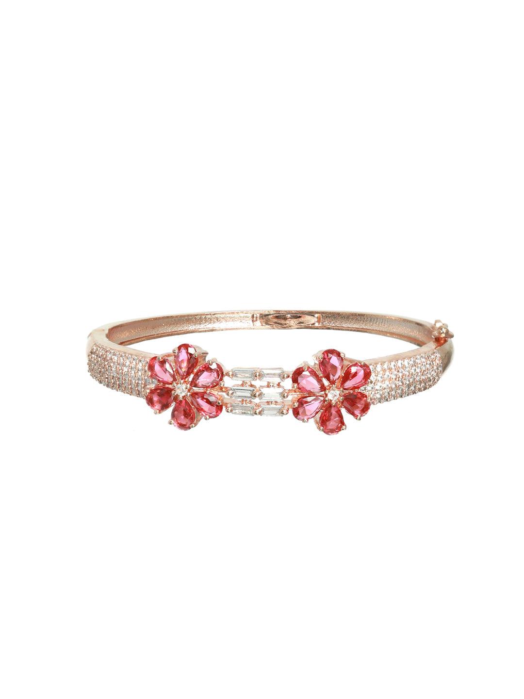 Women's Pink American Diamond Rose Gold Bracelet - Priyaasi - Indiakreations