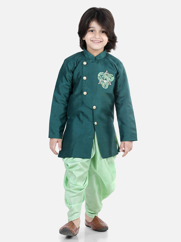 Boy's Green Color Hand Embroidered Kurta Dhoti - NOZ2TOZ KIDS