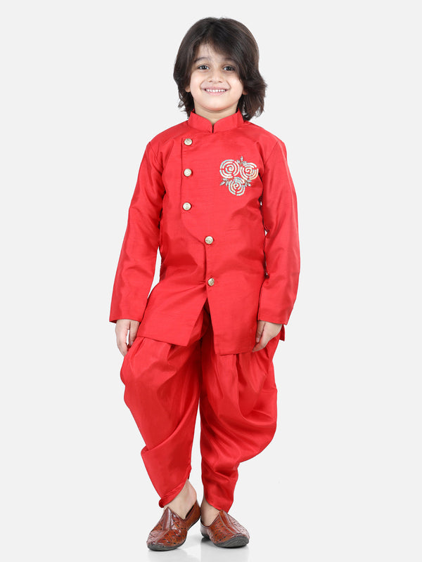 Boy's Red Color Hand Embroidered Kurta Dhoti - NOZ2TOZ KIDS