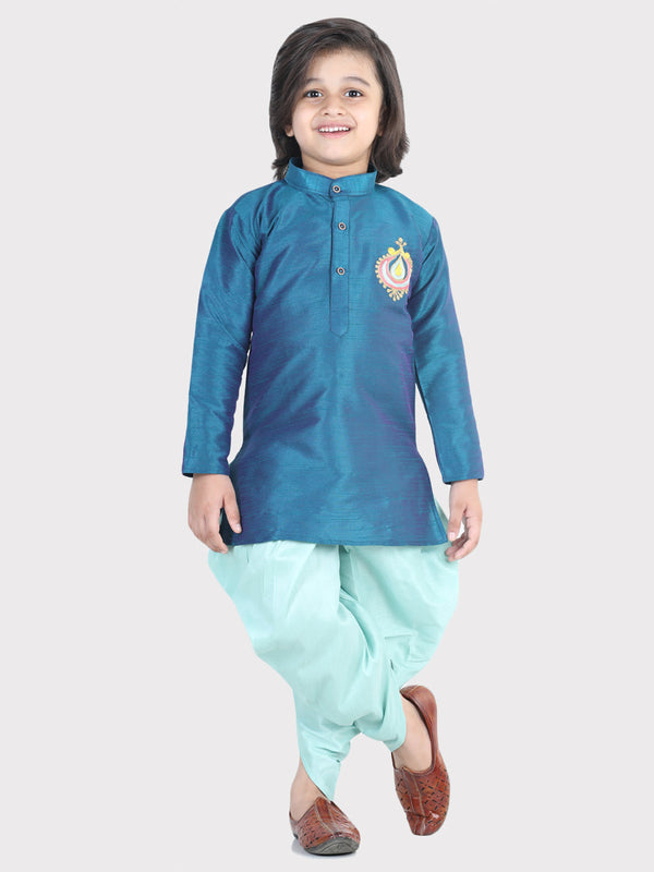 Boy's Blue Color Hand Embroidered Silk Dhoti Kurta - NOZ2TOZ KIDS