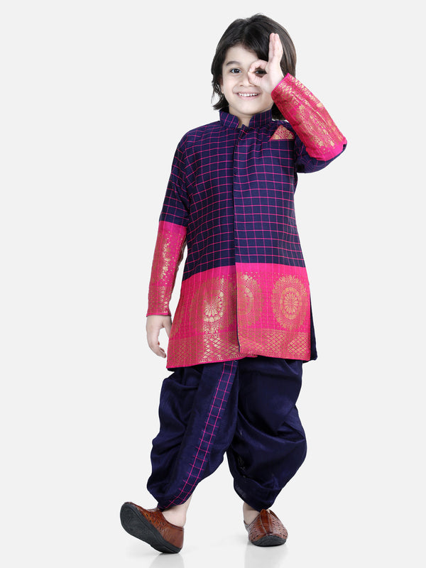 Boy's Purple Color Full Sleeve Silk Border Dhoti Kurta  - NOZ2TOZ KIDS