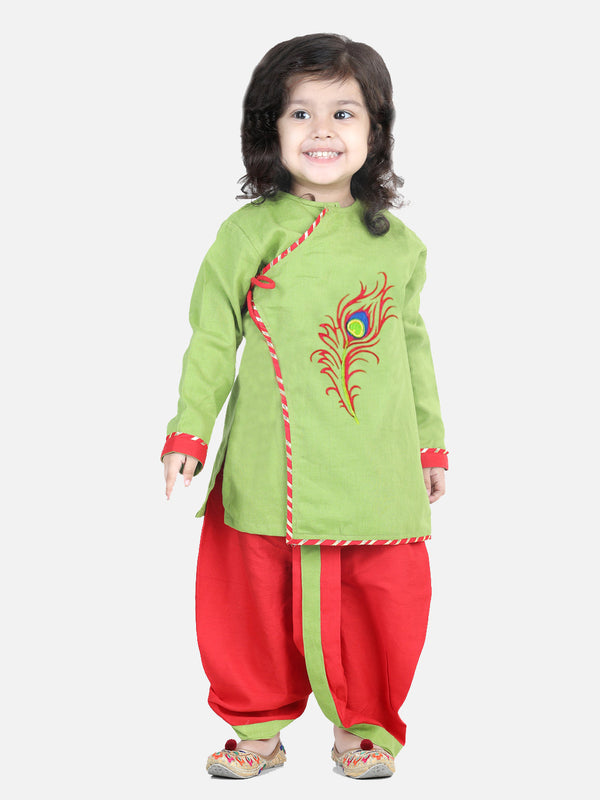 Boy's Green Color Cotton Embroidery Kanhaiya Dhoti Kurta - NOZ2TOZ KIDS