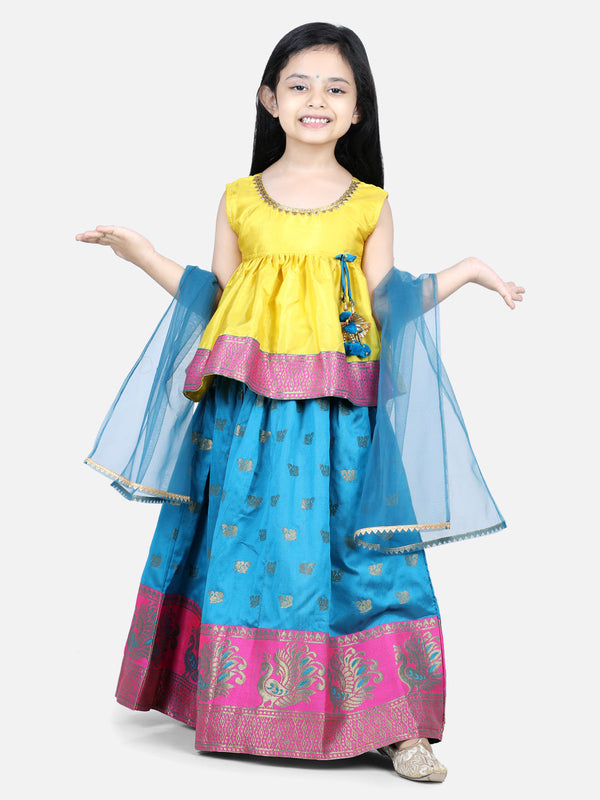 Girl's Yellow Color Jacquard Lehenga with Flared Choli with Dupatta - NOZ2TOZ KIDS