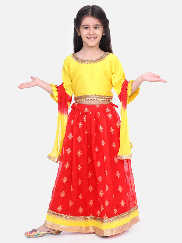 Girl's Yellow Color Chiffon Brocade Lehenga choli - NOZ2TOZ KIDS