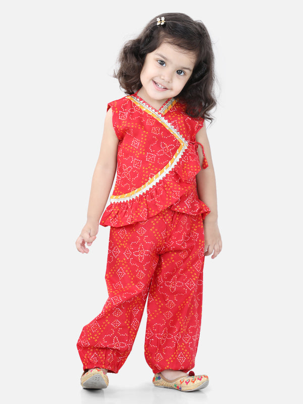 Girl's Red Color Cotton Top with Harem  - NOZ2TOZ KIDS