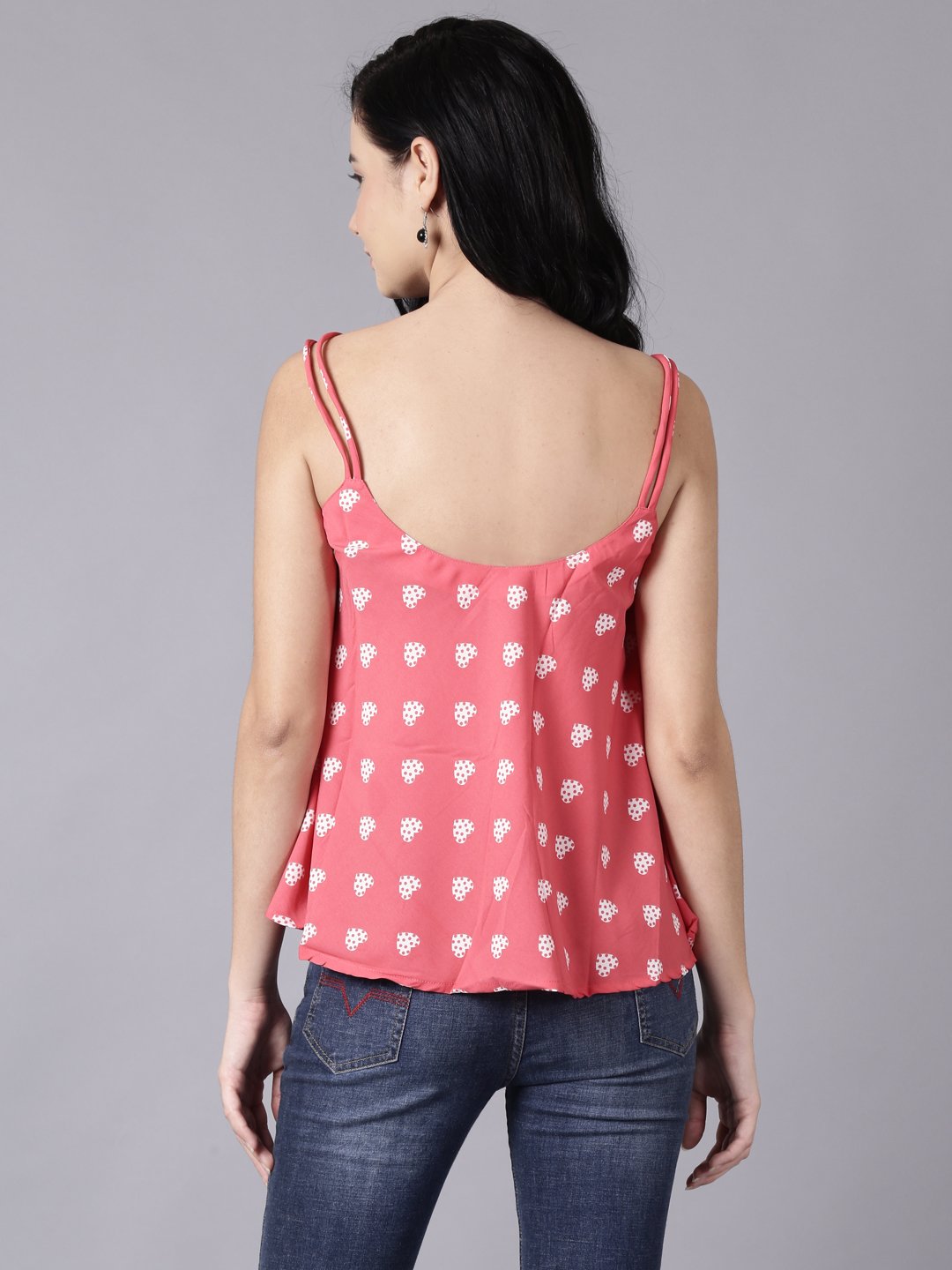 Women Coral Casual Printed Shoulder Straps Top | NOZ2TOZ - Made In INDIA.