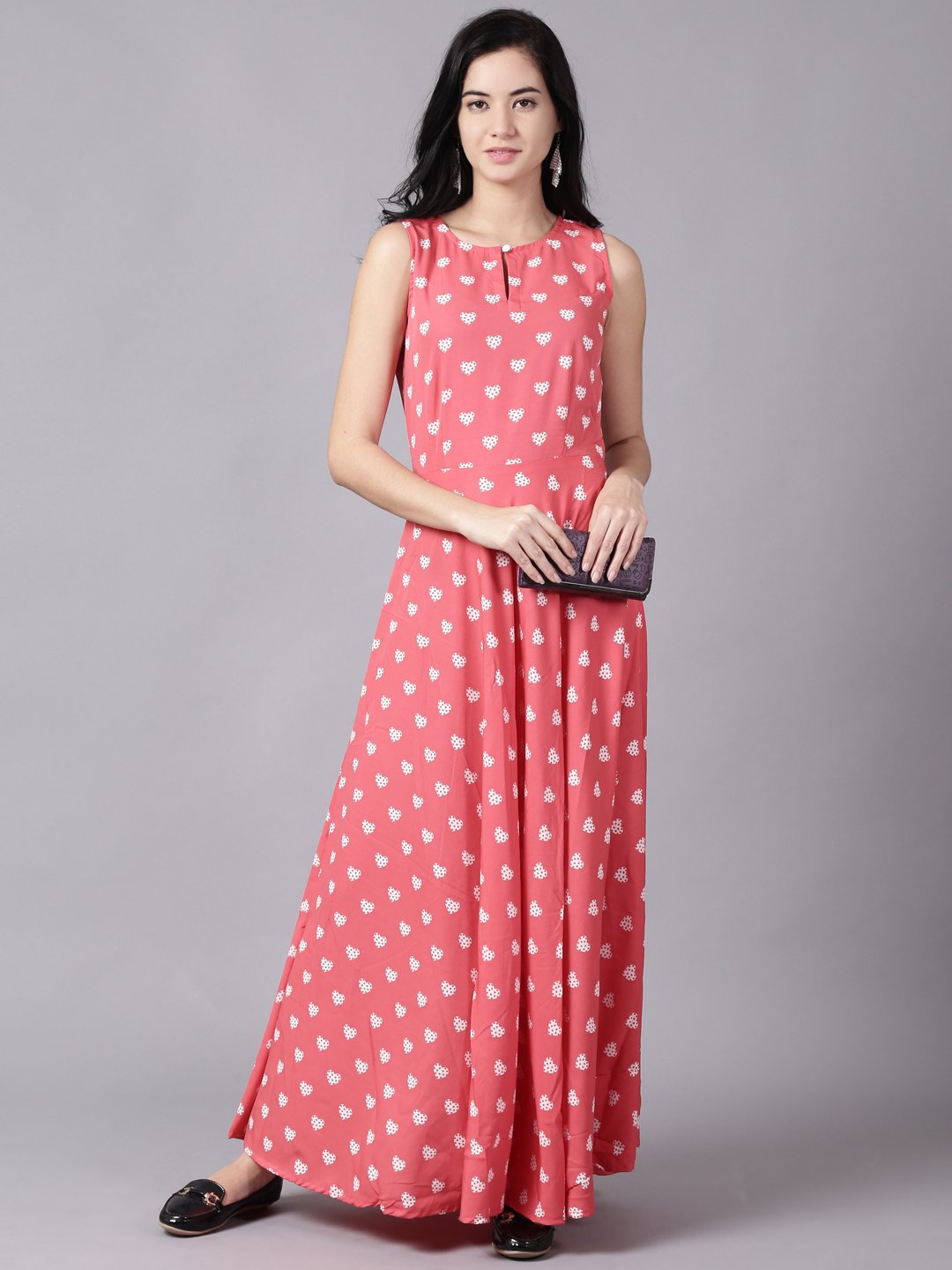 Women Pink Floral Printed Sleevless Maxi Dress | NOZ2TOZ - Made In INDIA.