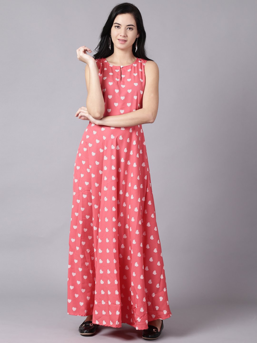 Women Pink Floral Printed Sleevless Maxi Dress | NOZ2TOZ - Made In INDIA.