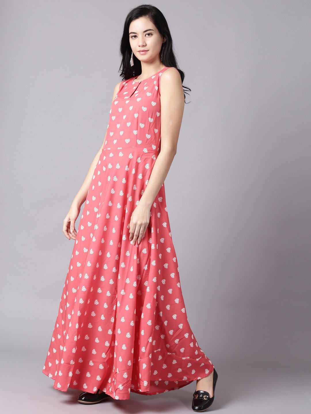 Women Pink Floral Printed Sleevless Maxi Dress | NOZ2TOZ - Made In INDIA.