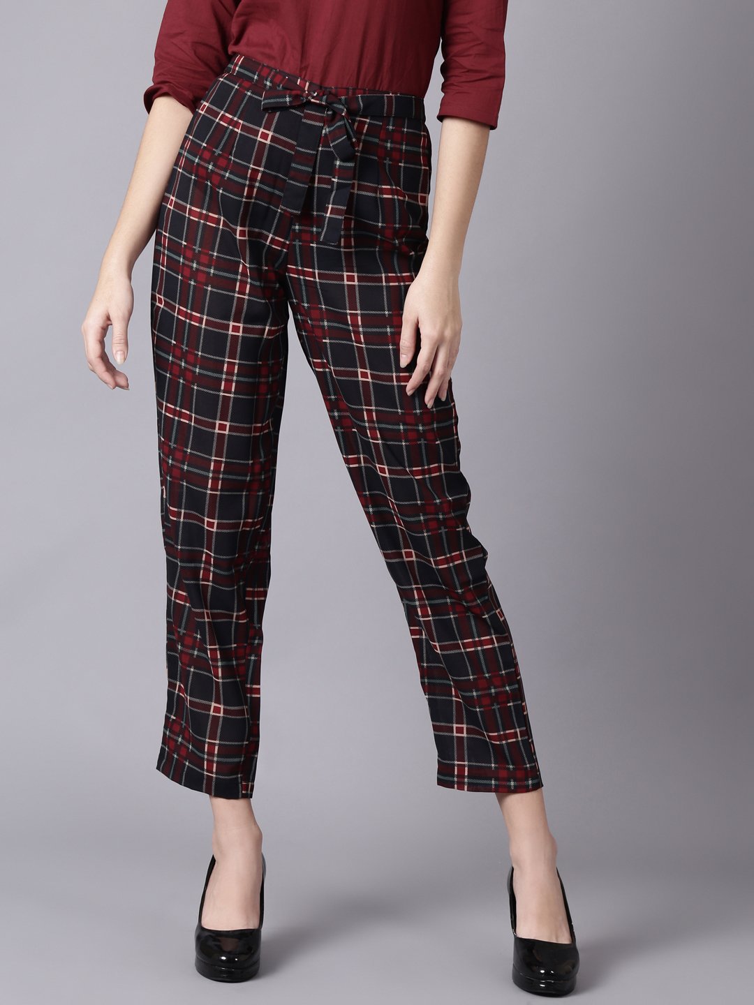 Women Multi Checked Casual Georgette Trouser | NOZ2TOZ - Made In INDIA.