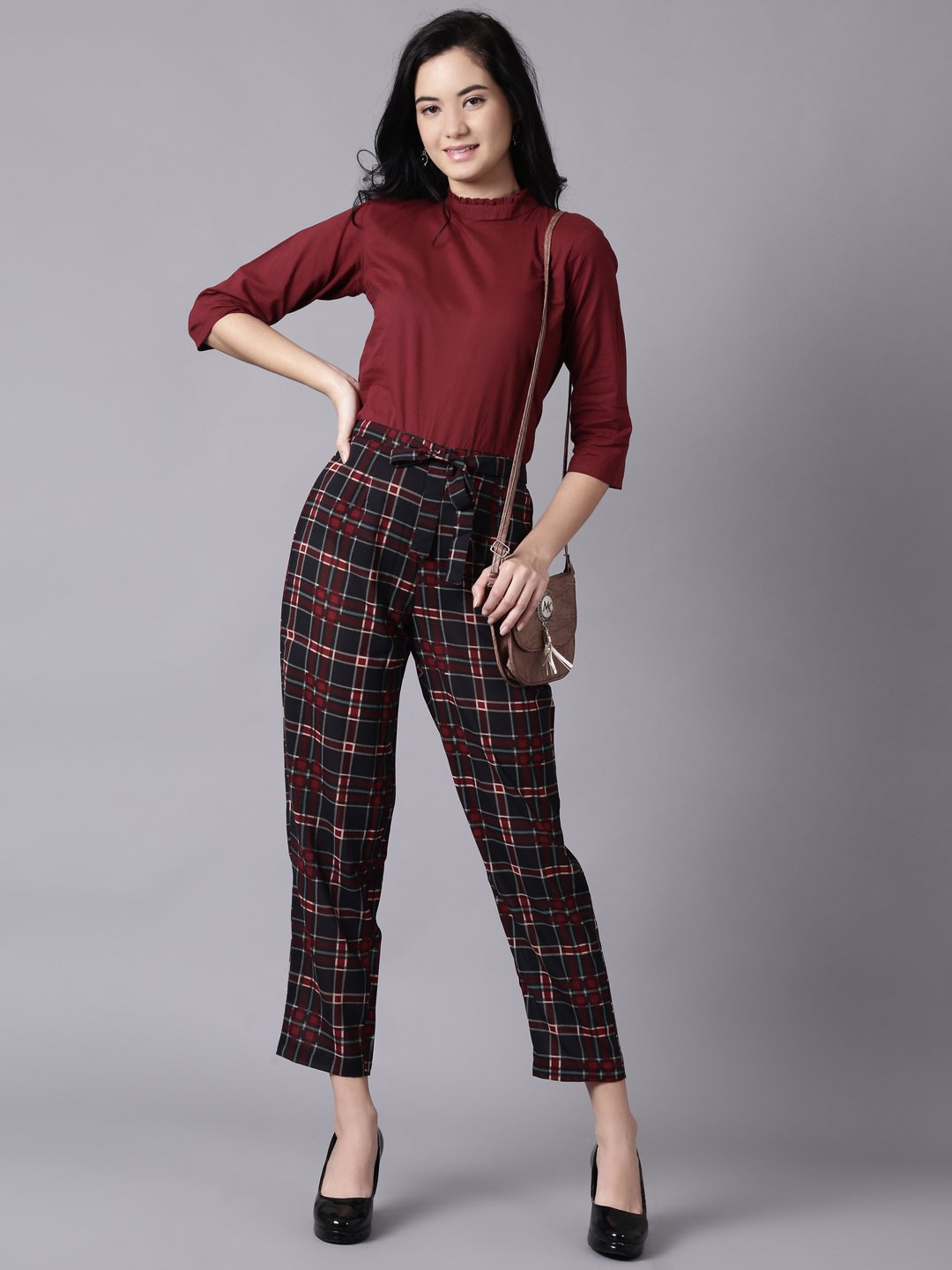 Women Multi Checked Casual Georgette Trouser | NOZ2TOZ - Made In INDIA.