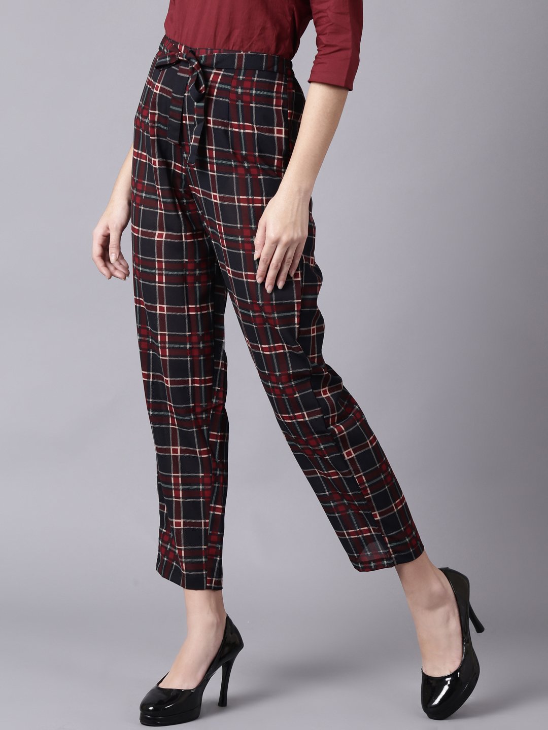 Women Multi Checked Casual Georgette Trouser | NOZ2TOZ - Made In INDIA.