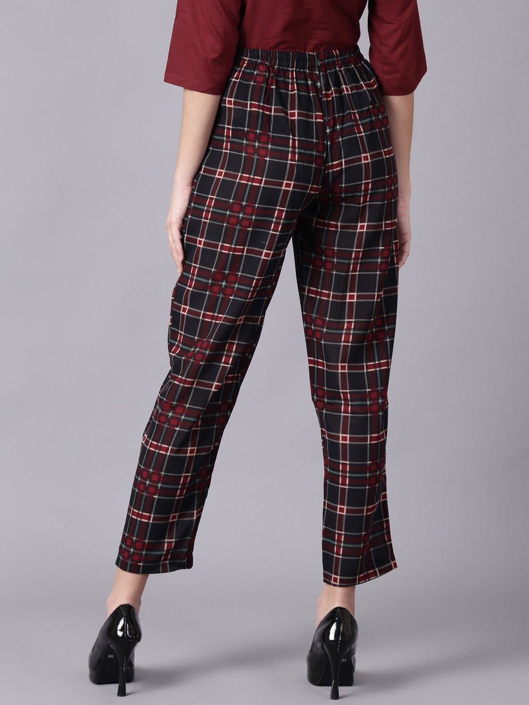 Women Multi Checked Casual Georgette Trouser | NOZ2TOZ - Made In INDIA.