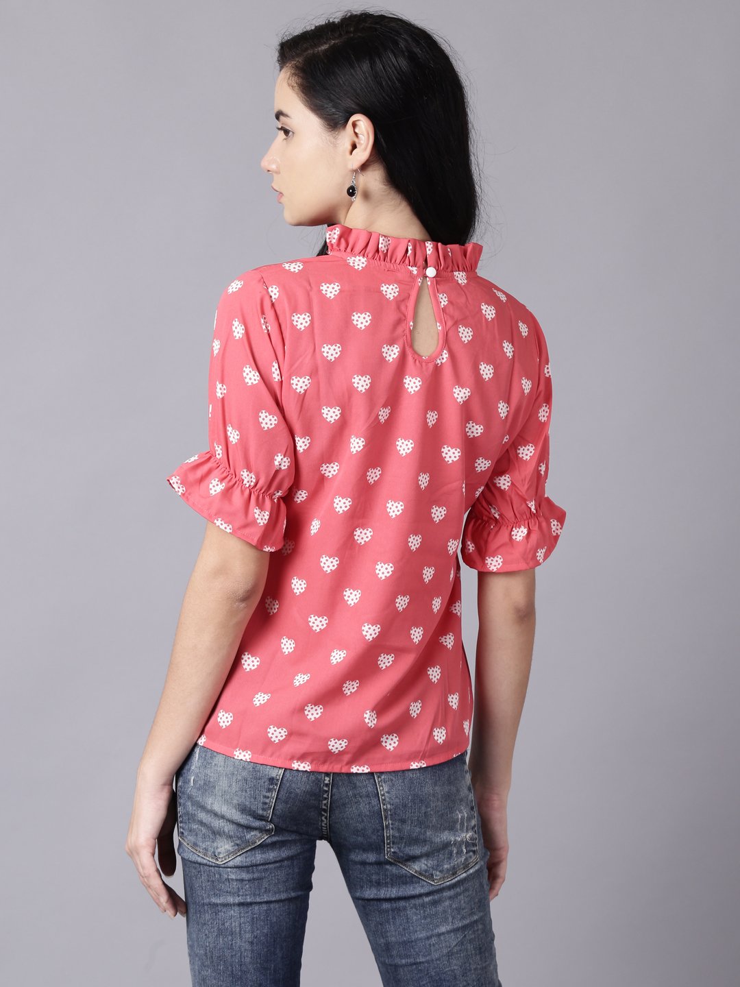 Women Coral Casual Printed High Neck Top | NOZ2TOZ - Made In INDIA.