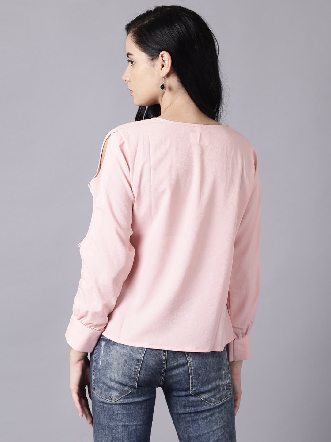 Women Pink Casual Solid Keyhole Neck Top | NOZ2TOZ - Made In INDIA.