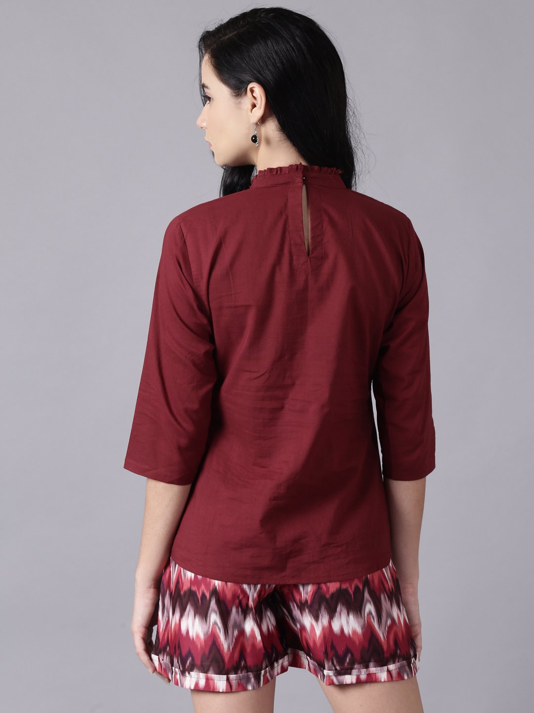 Women maroon Casual Printed High Neck Top | NOZ2TOZ - Made In INDIA.