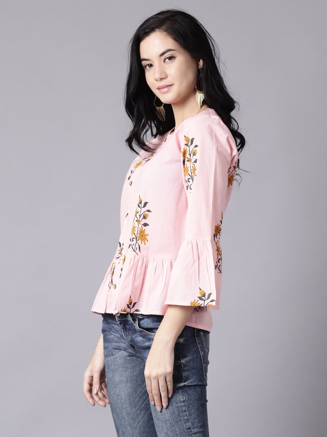 Women Baby Pink Casual Printed Round Neck Top | NOZ2TOZ - Made In INDIA.