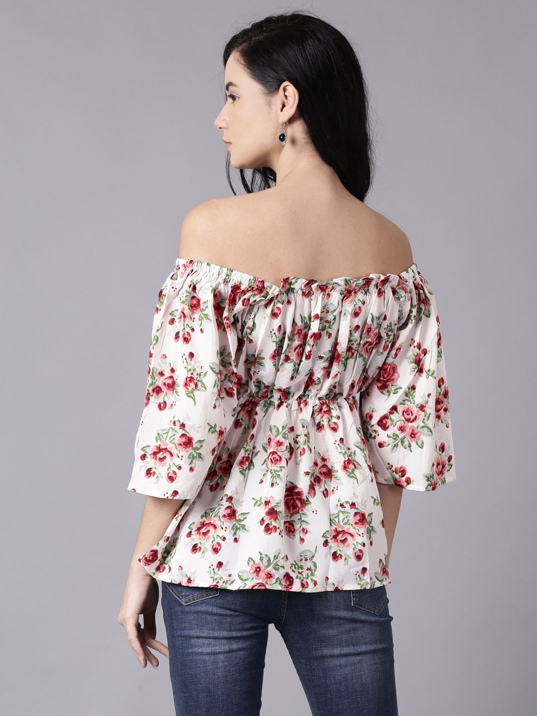 Women Cream Casual Printed Off-Shoulder Top | NOZ2TOZ - Made In INDIA.