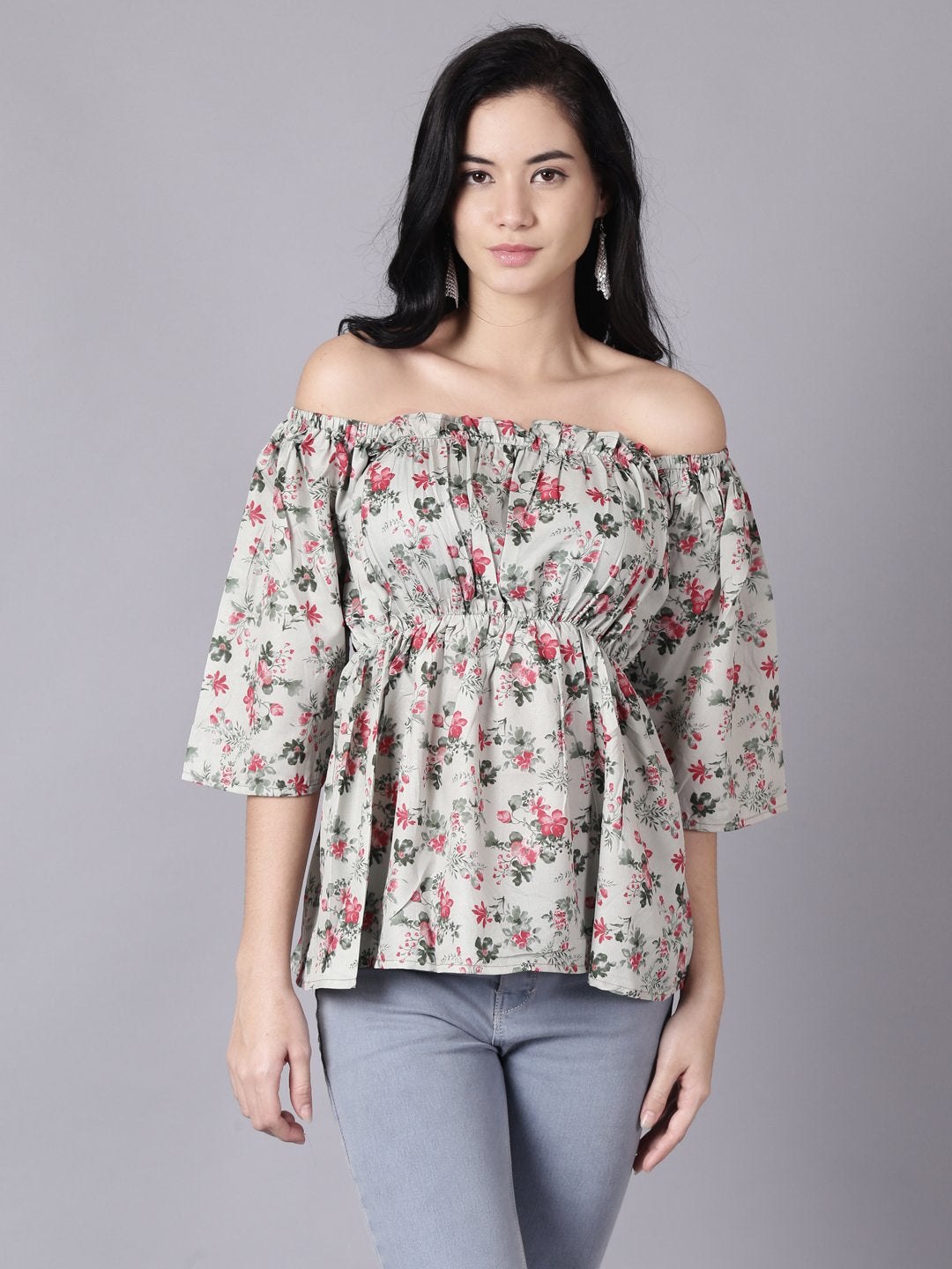 Women Green Casual Printed Off-Shoulder Top | NOZ2TOZ - Made In INDIA.