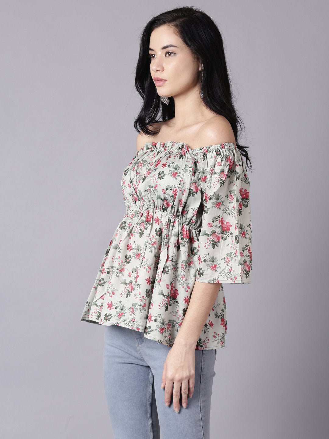 Women Green Casual Printed Off-Shoulder Top | NOZ2TOZ - Made In INDIA.