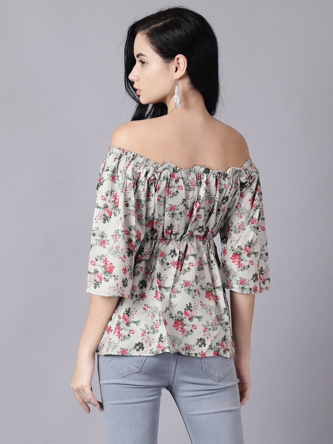 Women Green Casual Printed Off-Shoulder Top | NOZ2TOZ - Made In INDIA.