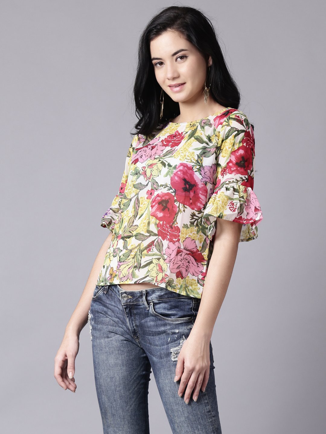 Women Off-white Casual Printed Round Neck Top | NOZ2TOZ - Made In INDIA.