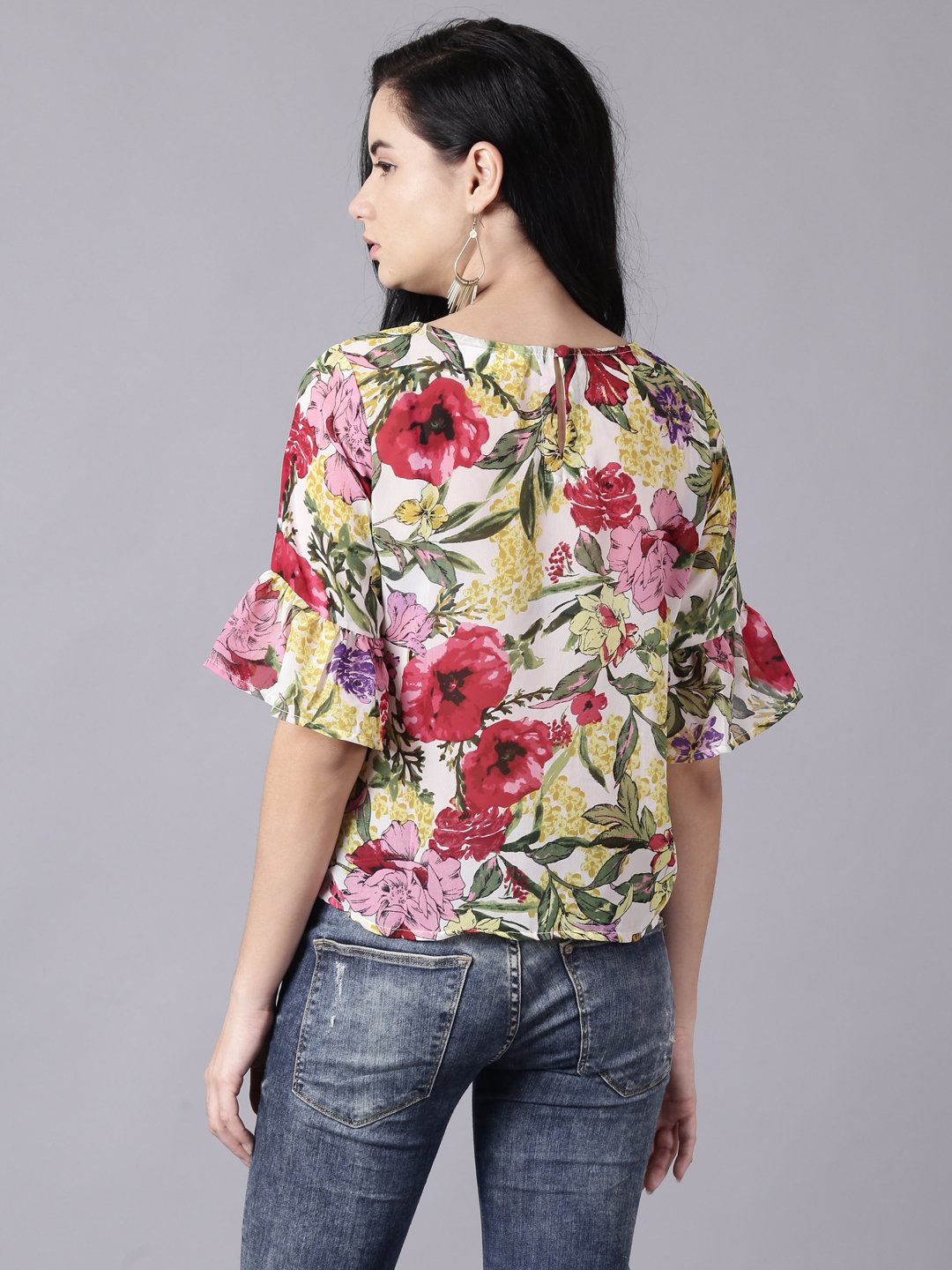 Women Off-white Casual Printed Round Neck Top | NOZ2TOZ - Made In INDIA.