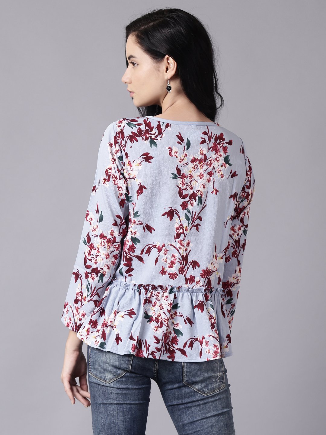 Women Blue Casual Printed Round Neck Top | NOZ2TOZ - Made In INDIA.