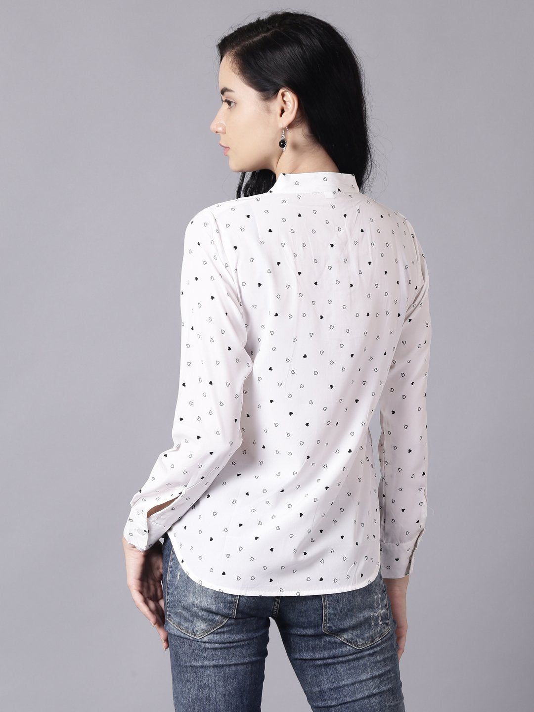 Women White Regular Printed Mandarin Collar Crepe Shirt | NOZ2TOZ - Made In INDIA.