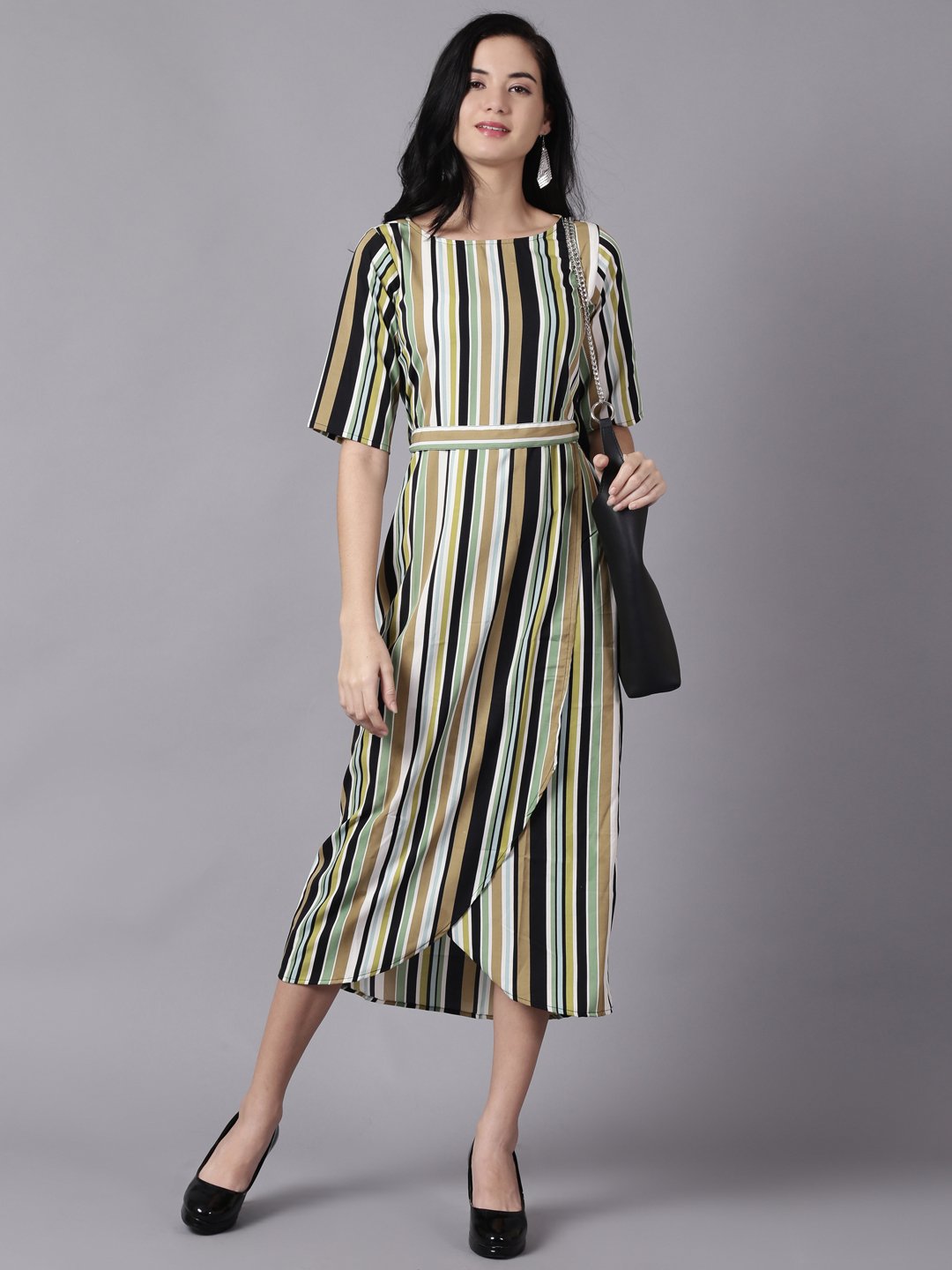 Women Multi Striped Striped Round Neck A-Line Dress | NOZ2TOZ - Made In INDIA.